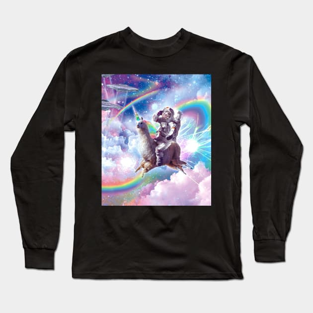 Galaxy Astronaut Sloth Riding Llama Unicorn Long Sleeve T-Shirt by Random Galaxy